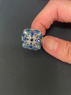 Silver-Tone Blue Crystal Statement Ring